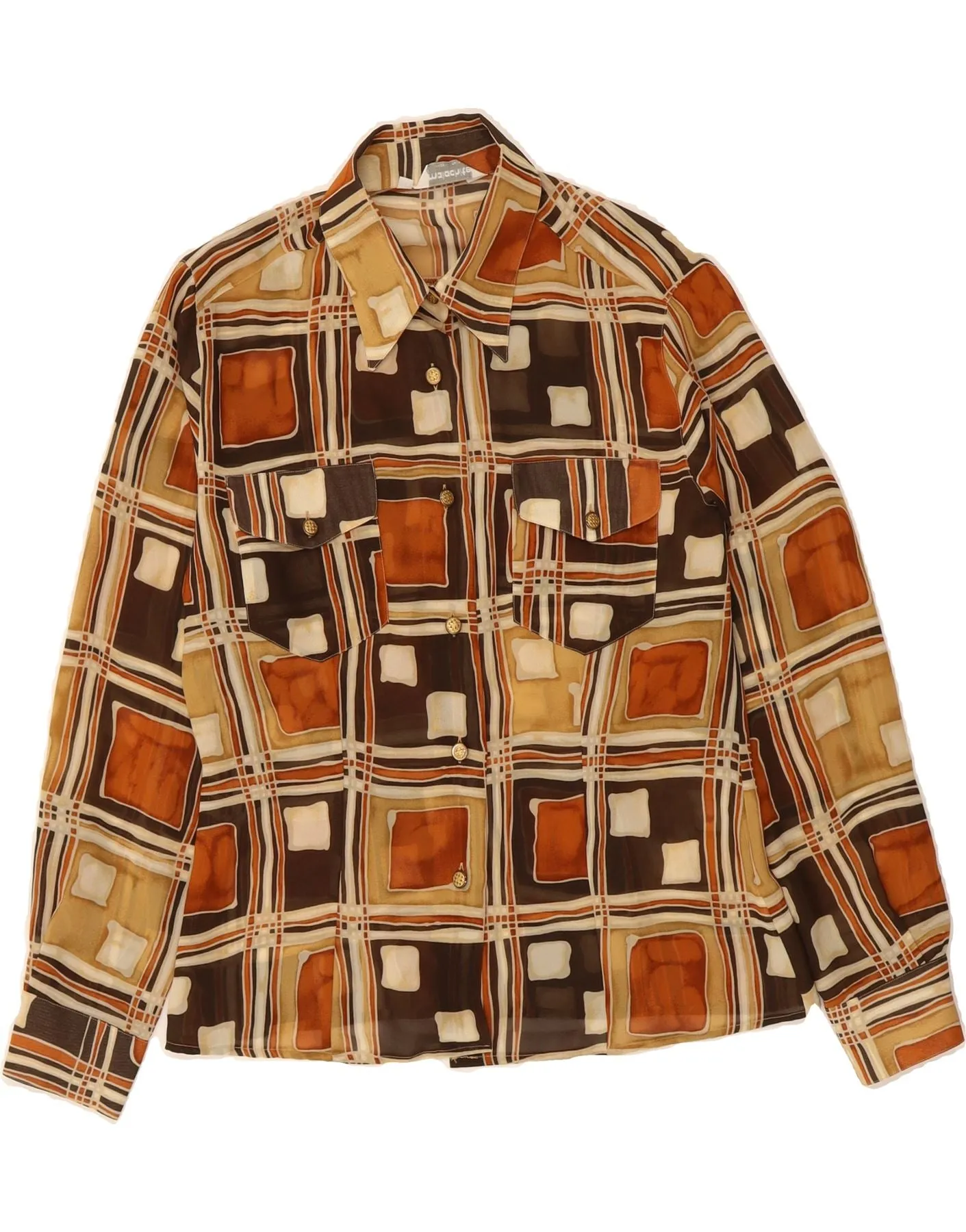 Tear Resistant Reinforcement Workwear Essential VINTAGE Womens Shirt Blouse IT 44 Medium Brown Patchwork Viscose