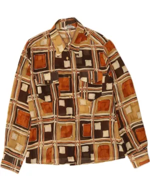 Tear Resistant Reinforcement Workwear Essential VINTAGE Womens Shirt Blouse IT 44 Medium Brown Patchwork Viscose