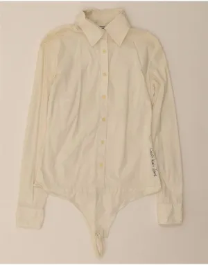 checkered pattern Pastel Shade CALVIN KLEIN JEANS Womens Shirt Bodysuit UK 10 Small Off White
