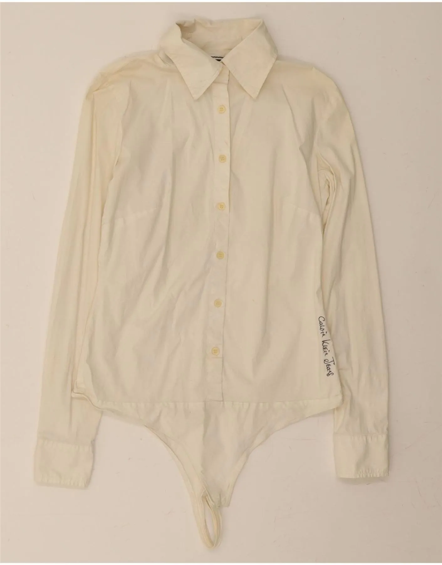 checkered pattern Pastel Shade CALVIN KLEIN JEANS Womens Shirt Bodysuit UK 10 Small Off White