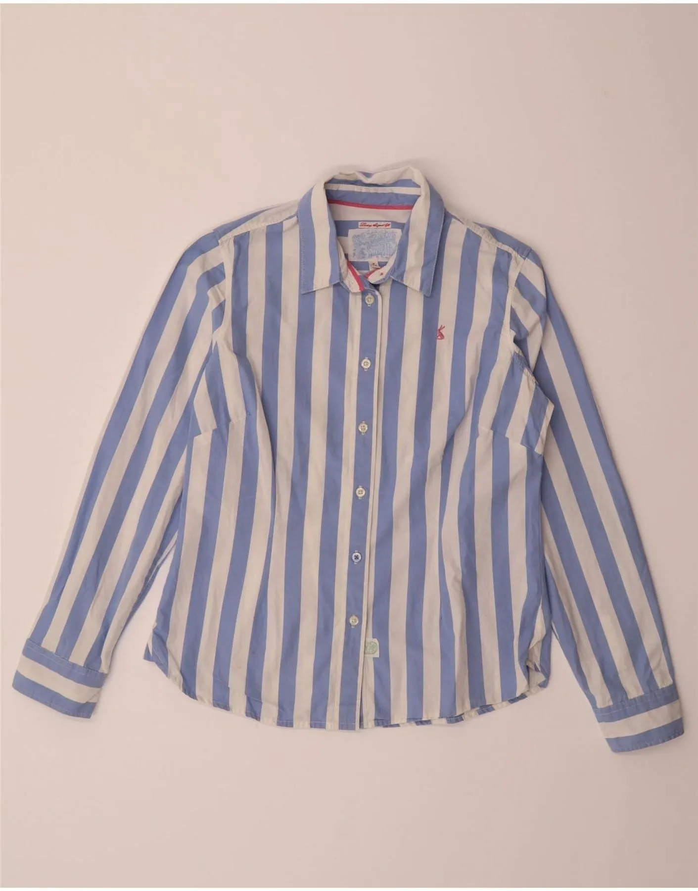 Breathable back panel VINTAGE Womens Shirt UK 12 Medium Blue Striped Cotton