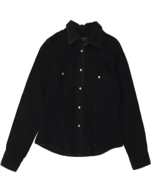 NEW JEANS Womens Denim Shirt UK 10 Small Black Layered Sleeve Cuffs Essential Wardrobe
