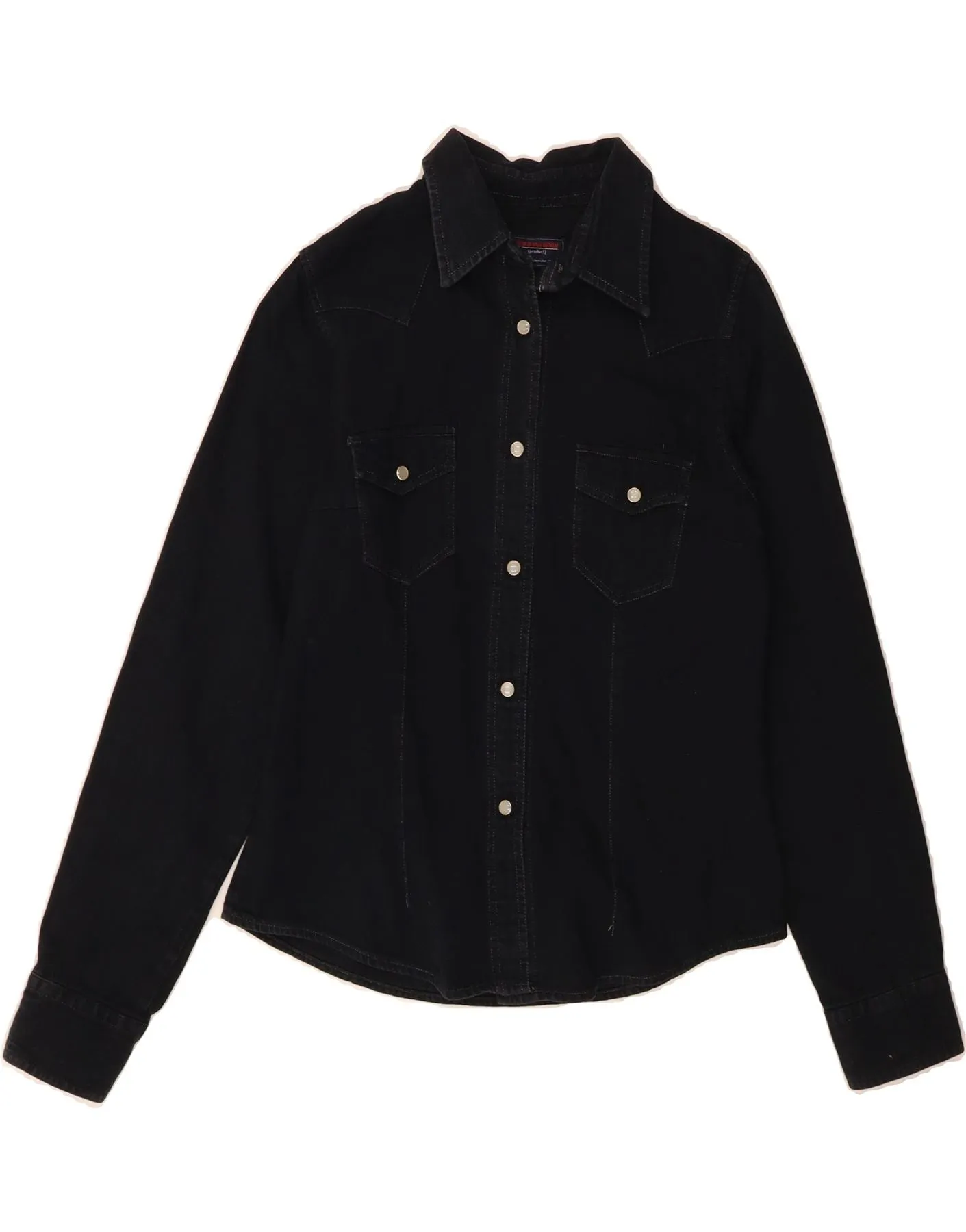 NEW JEANS Womens Denim Shirt UK 10 Small Black Layered Sleeve Cuffs Essential Wardrobe