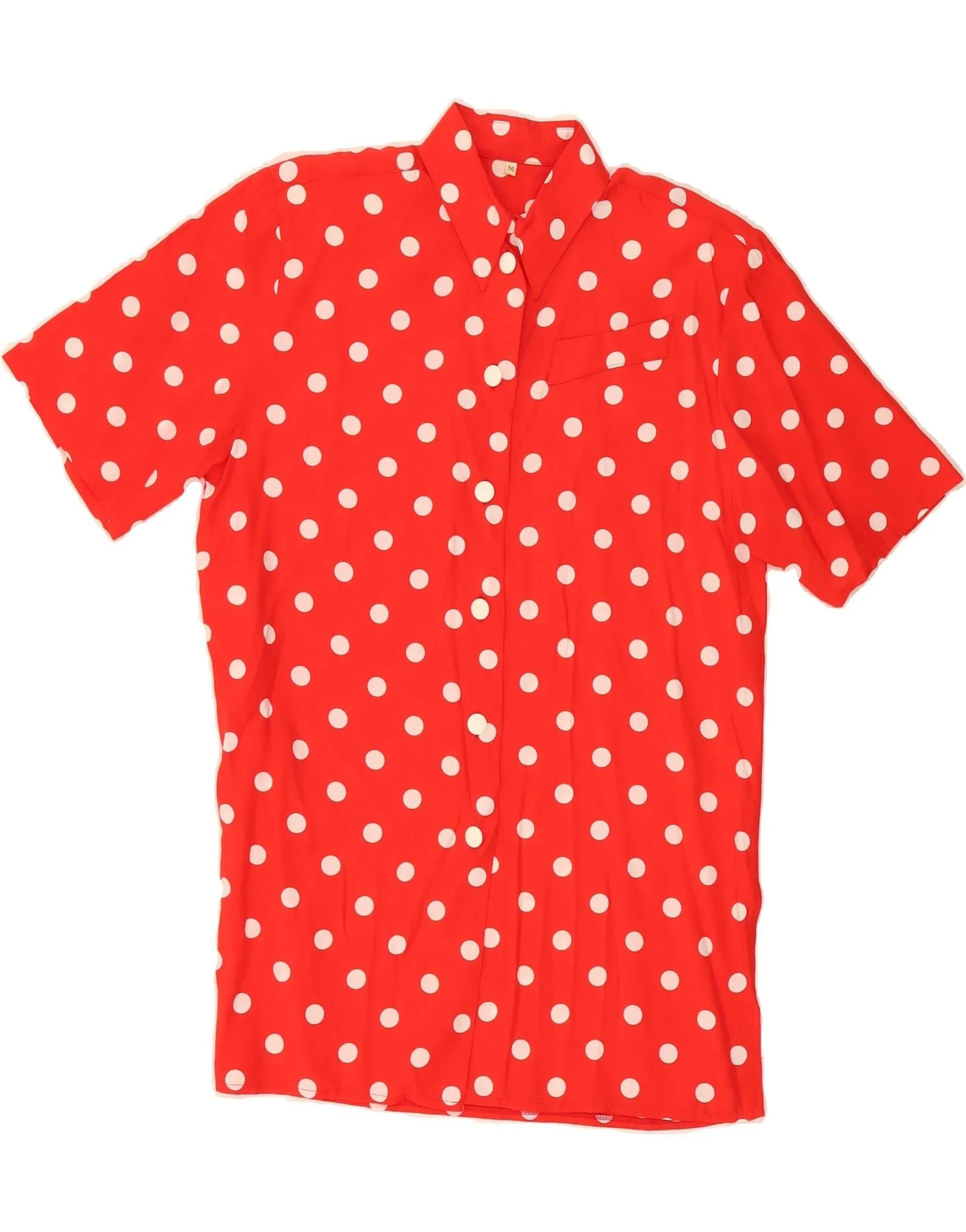 VINTAGE Womens Shirt Dress EU 36 Small Red Polka Dot Viscose Anti Static Lining Spring Break