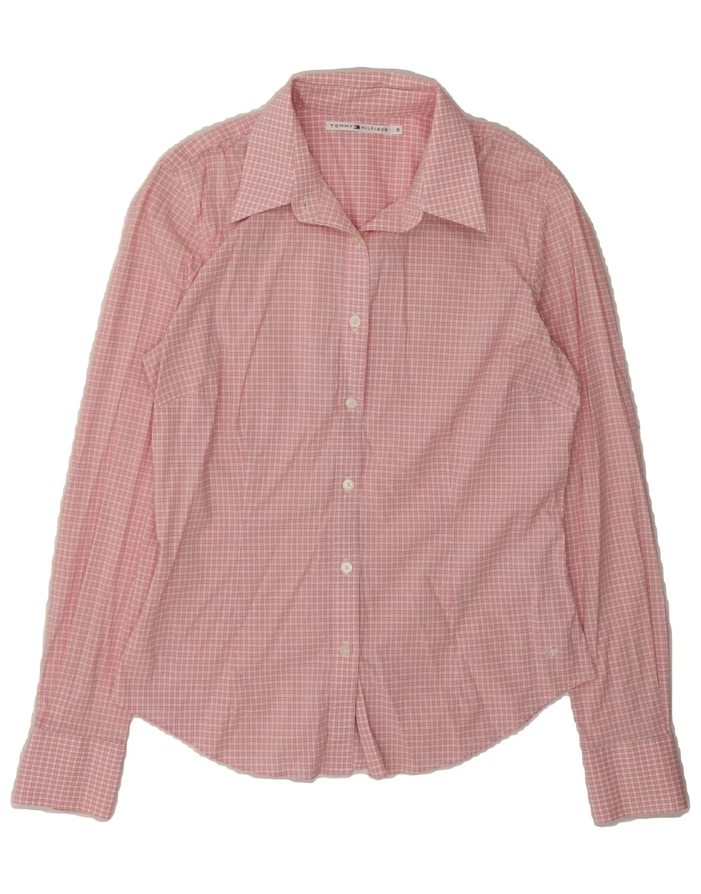TOMMY HILFIGER Womens Shirt US 8 Medium Pink Gingham Cotton Tailored Fit Gender Neutral