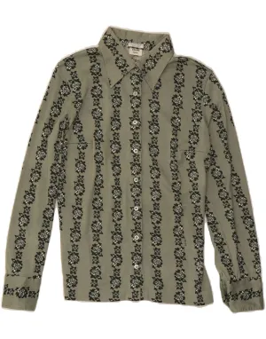 CELINE Womens Shirt IT 42 Medium Khaki Floral Cotton Designer Winter Fashion