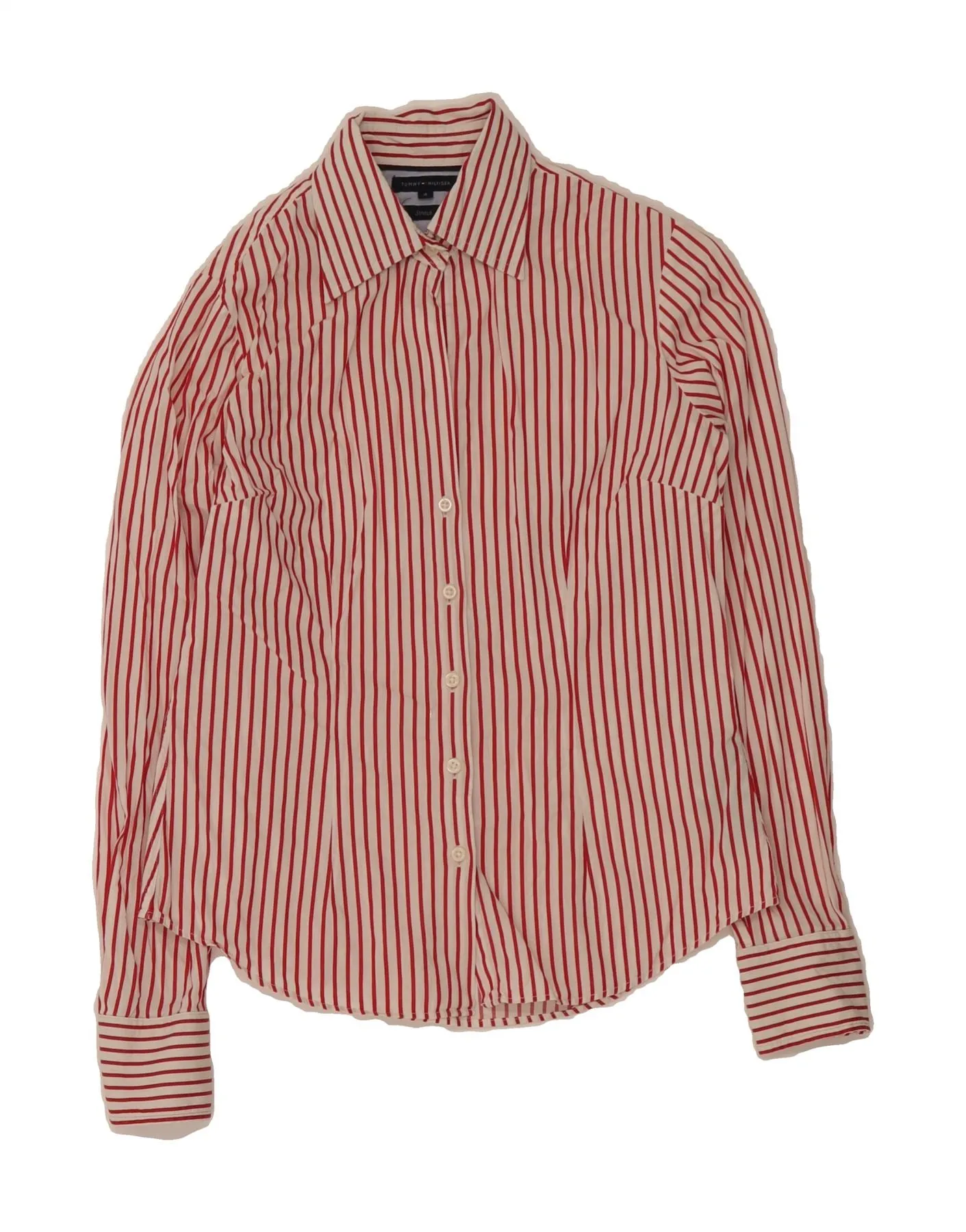 Exclusive Collection Seasonal Wardrobe TOMMY HILFIGER Womens Shirt US 4 Small Red Pinstripe Cotton