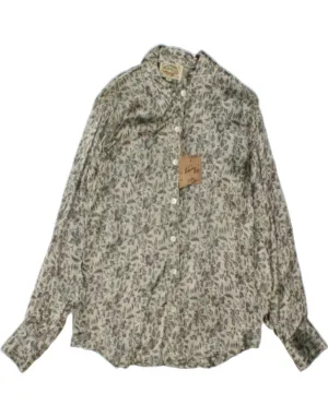 Classic Look VINTAGE Womens Shirt Blouse UK 14 Medium Grey Floral Viscose
