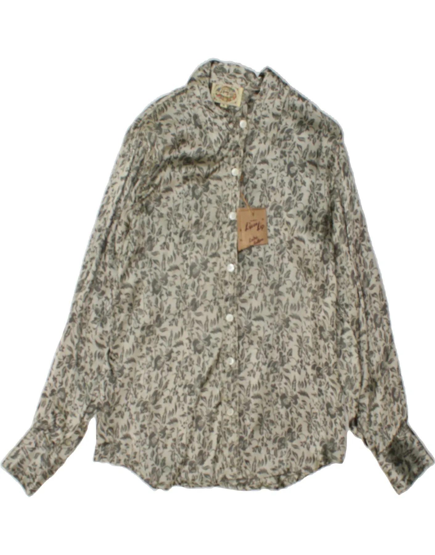 Classic Look VINTAGE Womens Shirt Blouse UK 14 Medium Grey Floral Viscose