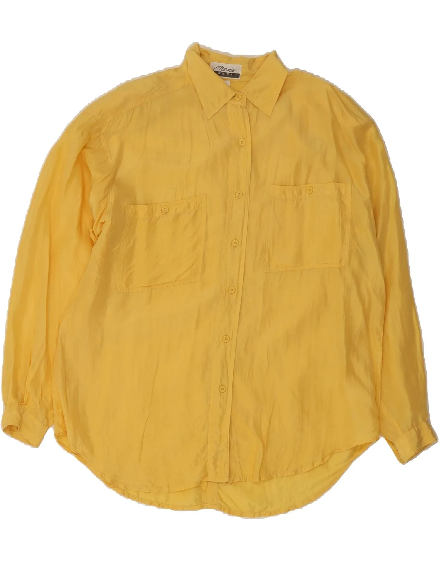 VINTAGE Womens Shirt UK 14 Medium Yellow Silk family gathering formal dinner