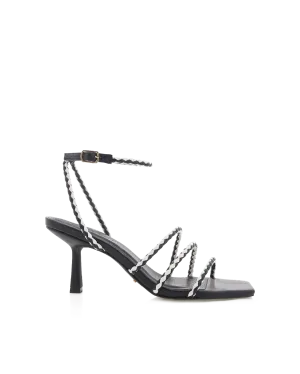 YESSICA - BLACK-WHITE CONTRAST Heeled Evening Sandals Adjustable Heel Sandals