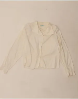 BENETTON Womens Shirt Blouse UK 10 Small White Cotton Bold Statement Lightweight Feel