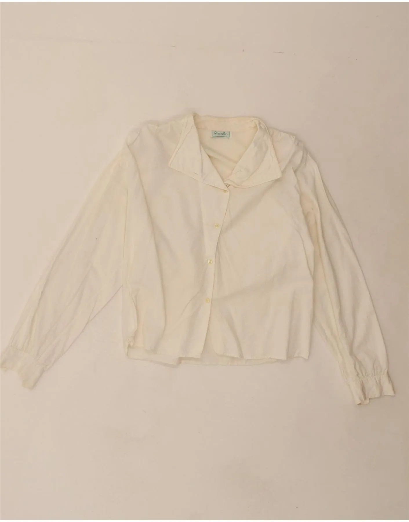 BENETTON Womens Shirt Blouse UK 10 Small White Cotton Bold Statement Lightweight Feel
